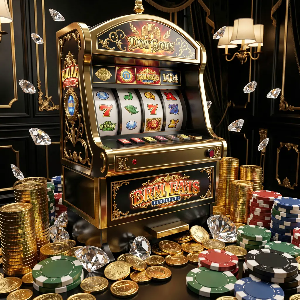 Stylish black and gold slot machine with triple seven symbols and scattered coins highlighting premium slot gaming at IS77 for Indian players